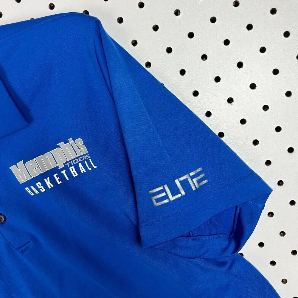 Memphis Tigers Basketball Polo Shirt Medium Blue Nike Dri-fit Team Issued‎ READ
